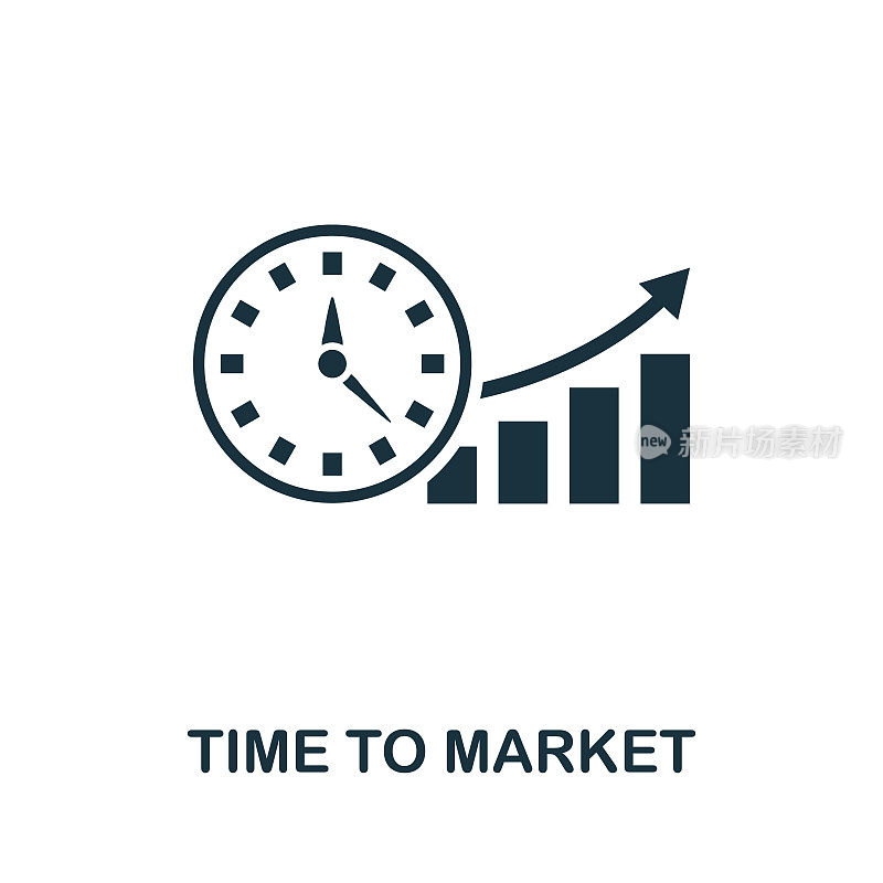 Time To Market图标。来自知识产权收集的简单元素。填充时间到市场图标的模板，信息图和更多